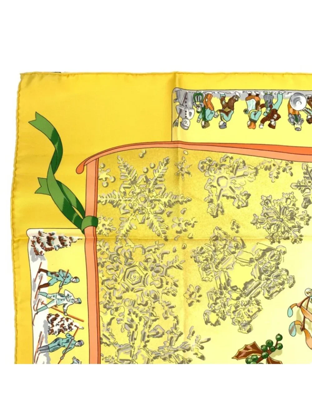 Hermes Carre 90 Neige D'antan Last Year's Snow Yellow Christmas Silk Scarf - Picture 2 of 7